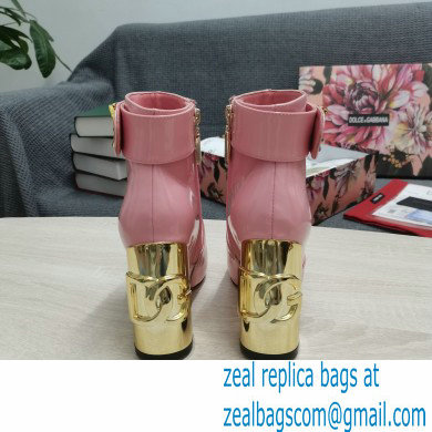 Dolce  &  Gabbana Heel 10.5cm Leather Ankle Boots Patent Pink with DG Karol Heel and Strap 2021